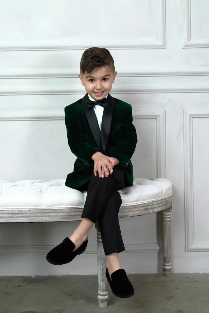 Boys Tuxedo Dark Green Velvet 2 Piece Suit For Wedding Suit Party Wear Suits Prom Suits & Every Occasion