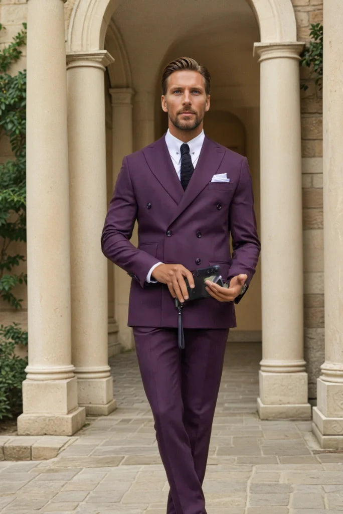 Men Elegant Formal Stylish Purple Double Breasted 2 Piece Suit For Men Classic Formal Tailored Suit Bespoke For Men Suit