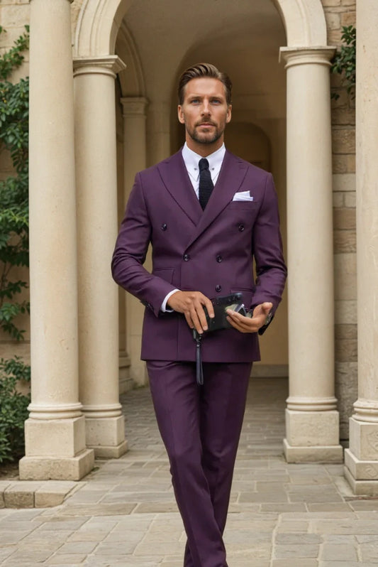 Men Elegant Formal Stylish Purple Double Breasted 2 Piece Suit For Men Classic Formal Tailored Suit Bespoke For Men Suit