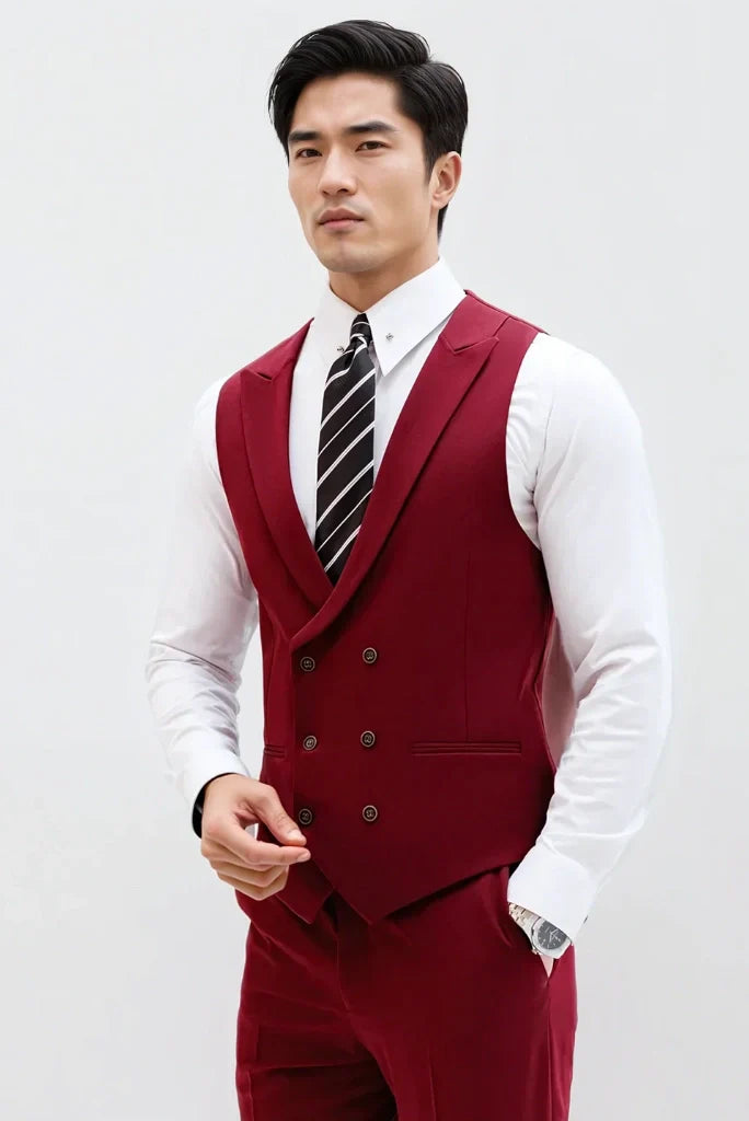Men Stylish Double Breasted Vestcoat & Pant Suit For Men's Engagement And Wedding Groomsmen Wear Suit
