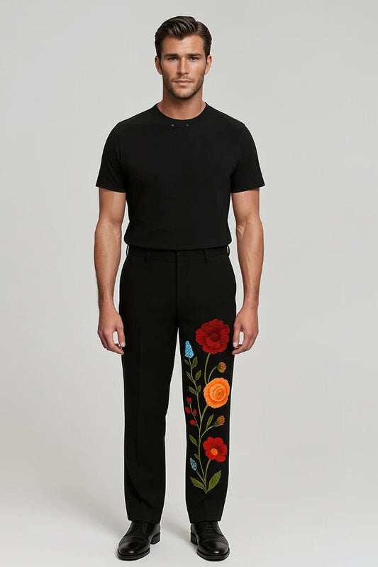 Men Stylish Elegant Embroidery Black Pant Wedding Party Groom Wear Pant
