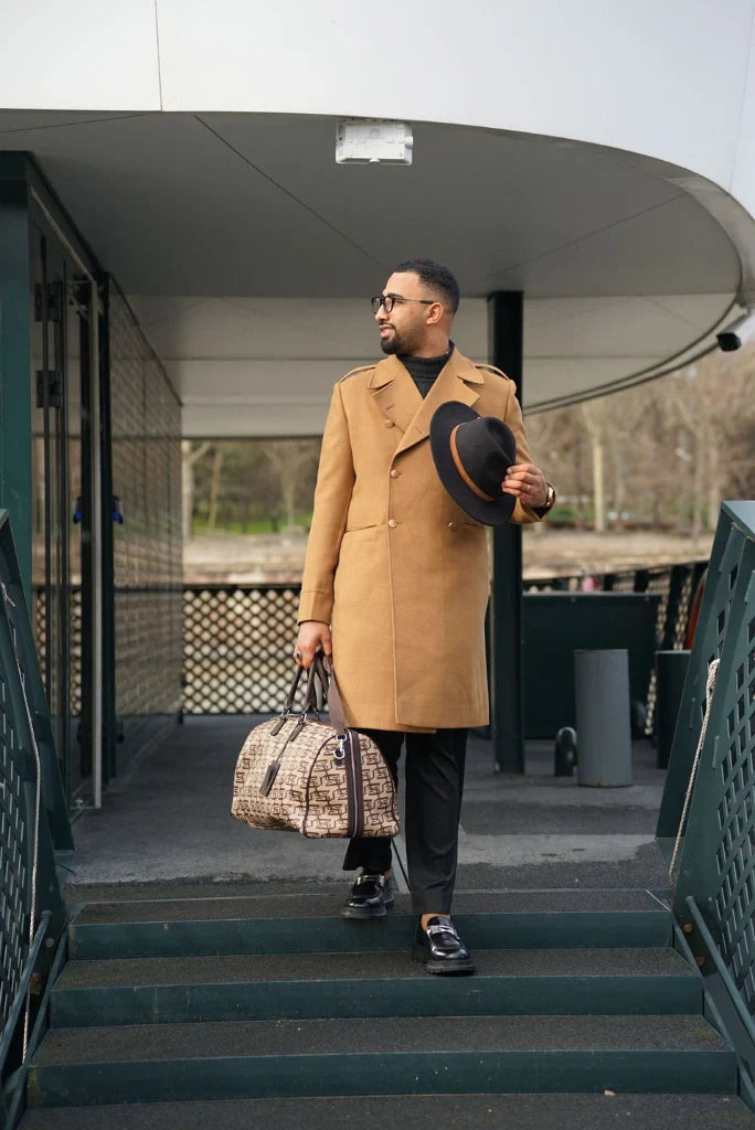 Men's Brown Double Breasted Wool Overcoat Stylish Long Coat Vintage Trench Coat For Men Dinner Party Jacket Evening Wear Coat