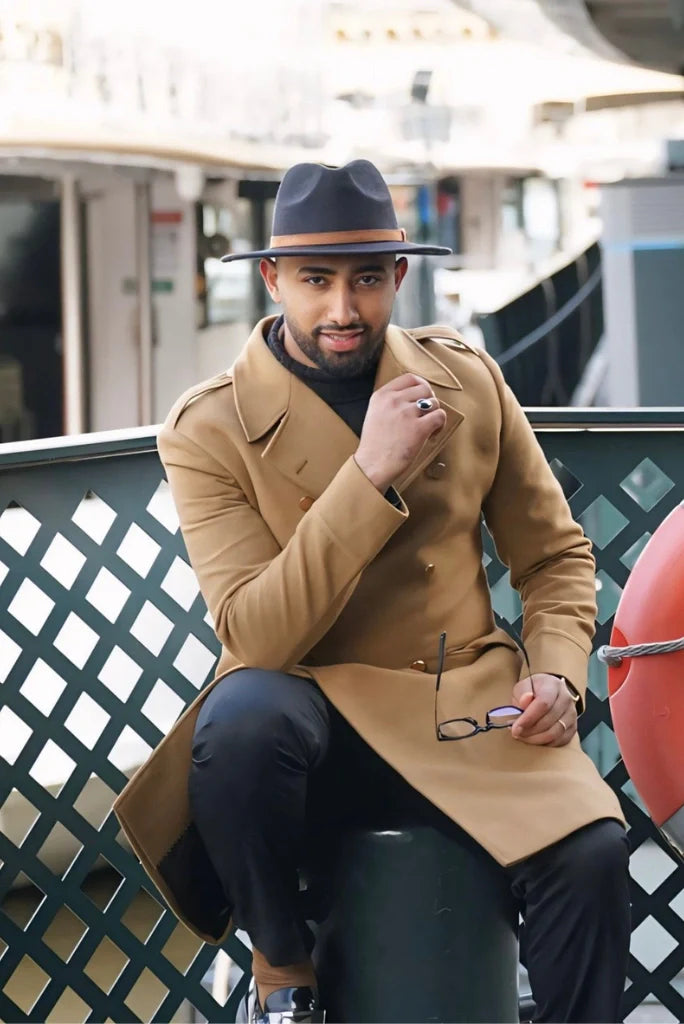 Men's Brown Double Breasted Wool Overcoat Stylish Long Coat Vintage Trench Coat For Men Dinner Party Jacket Evening Wear Coat