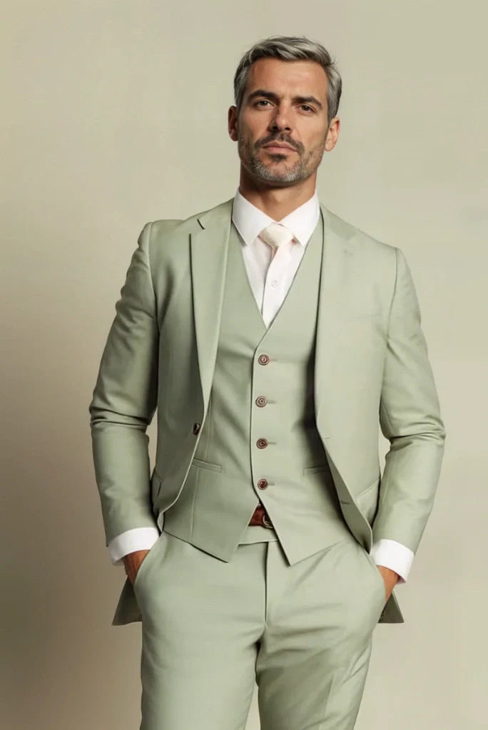 Men Sage Green  Suit Elegant Three Piece Formal Wedding Wear Suit Prom Suit Dinner Suits Gift For Him