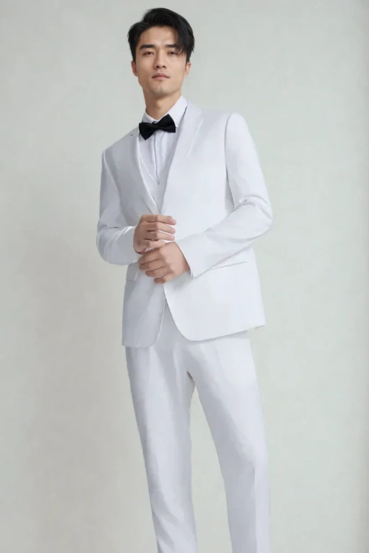 Men's White Three Piece Suits Men Wedding Groomsmen Suit Reception Party Two Button Style Suit Party Wear Bespoke Suit