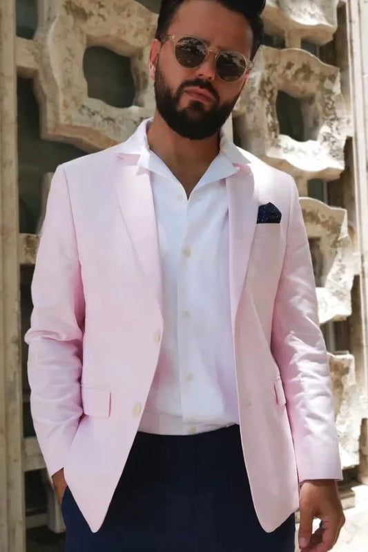 Men Casual Baby Pink Suit With Black Pant Formal Event Wear Casula Suit Dinner Party Wear Coat Pant For Him