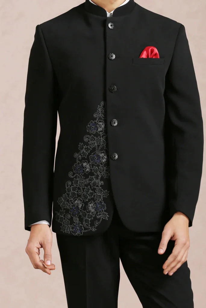 Men's Jodhpuri Embroidery Black Suit Luxurious For Groom All Wedding Functions Wear Formal Events & Every Special Occasions