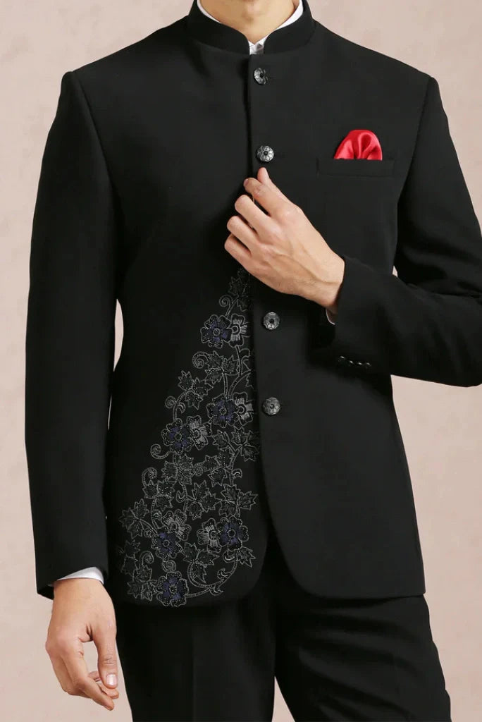 Men's Jodhpuri Embroidery Black Suit Luxurious For Groom All Wedding Functions Wear Formal Events & Every Special Occasions