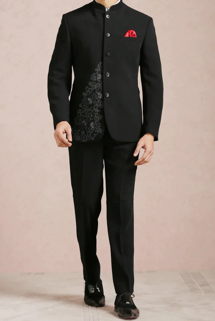Men's Jodhpuri Embroidery Black Suit Luxurious For Groom All Wedding Functions Wear Formal Events & Every Special Occasions