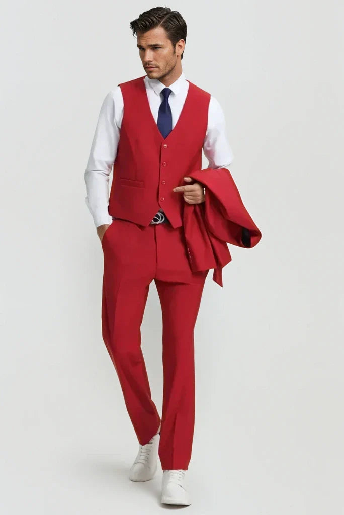 Classic Formal Wedding Men Suit Red Groomsmen Wear Elegant Bespoke Gift For Him