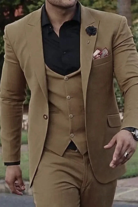 Golden Brown Three Piece Suit For Men Wedding Suit Slim Fit Suit Groomsmen Him