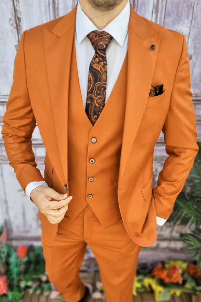 Men Suits Orange  3 Piece Beach Wedding Suit Groom Wear Suits Wedding Suit Men suits Prom suits for men orange suit must read caption