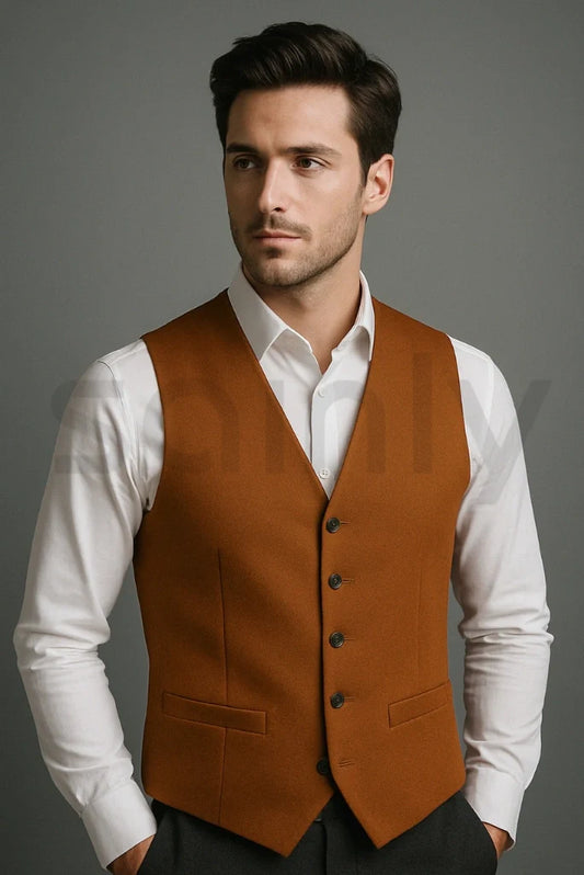 Men Rust Formal Waistcoat Office Wear Events & Groomsmen Waistcoat For Best Gift For Him