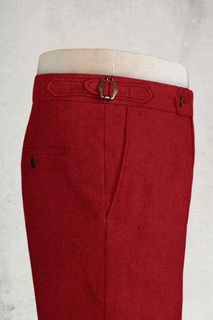 Men Tweed Wool Red Trouser Winter Pant Classic Gurkha Pant Elegant Dinner Party Wear Pant