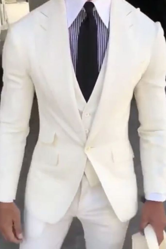 Men Three Piece Suit Off White Wedding Elegant Dinner Suits Groom Wear Bespoke One Button Suit For Him