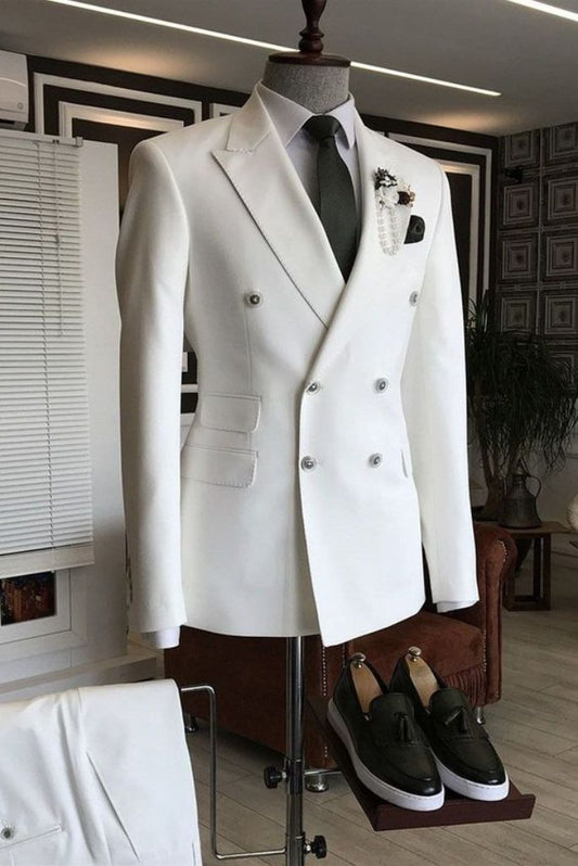 Men Premium Off White Suit Classic Slim Fit Suit Groom Mens Wedding Elegant Tailoring Suit