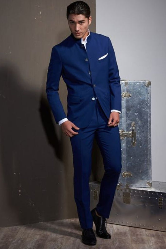 Mens Blue Jodhpuri Bandgala Suit Indian Royal Wedding Suit Maharaja Style Formal Suit Groom Wedding Wear