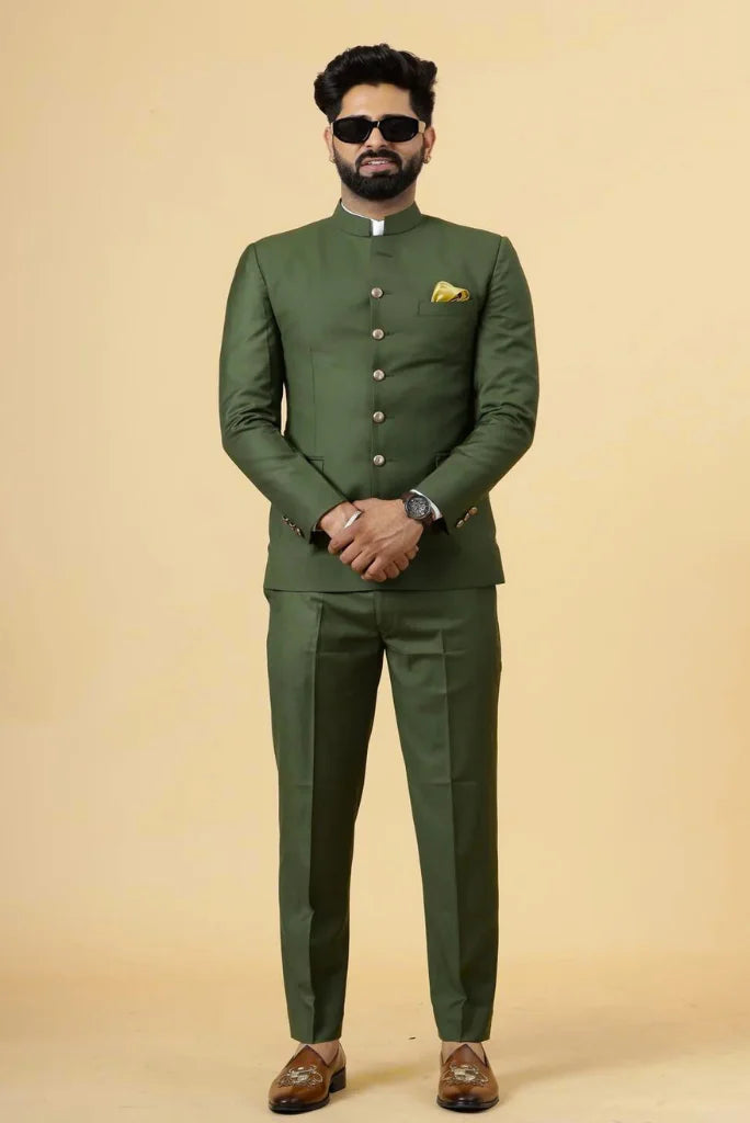 Men's Green Traditional Wear, Perfect Jodhpuri Suit for Wedding and Festivals