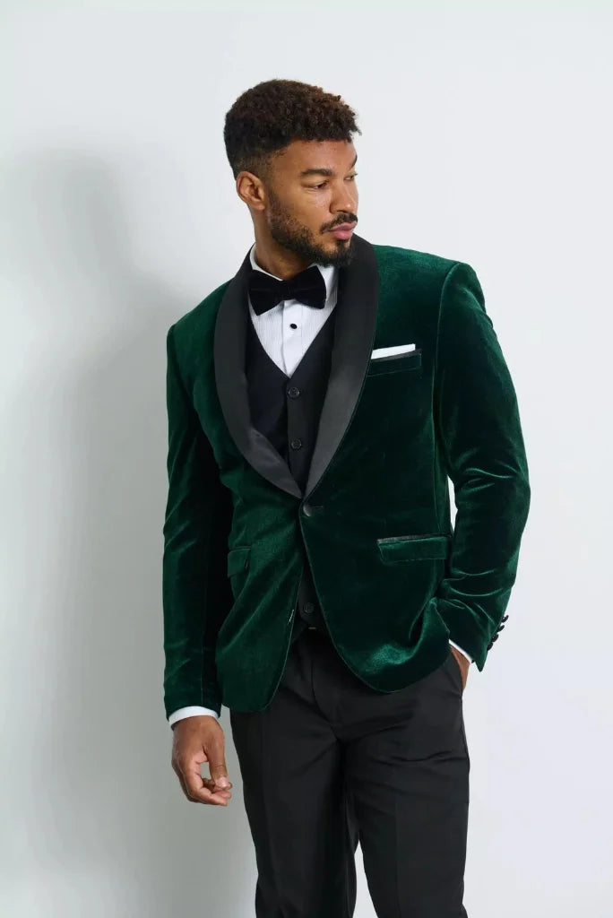 Men's Green Velvet Tuxedo Three Piece Suit, Perfect for Wedding and Party