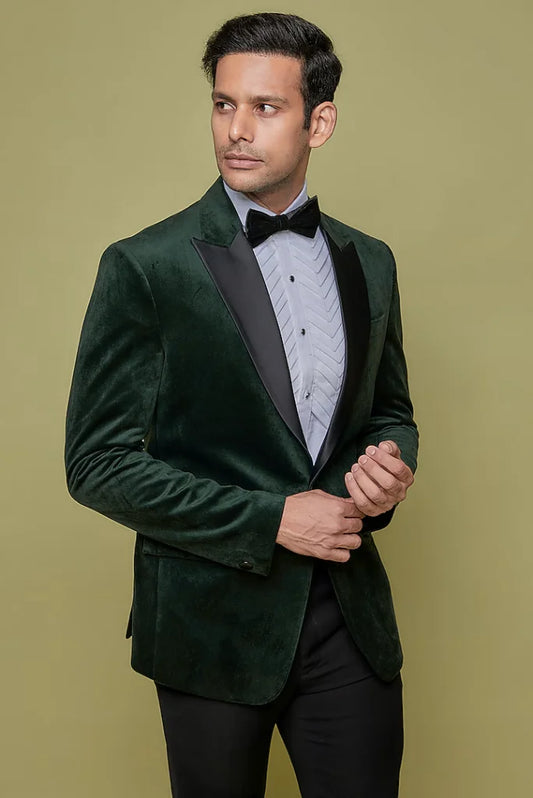 Men's Green Velvet Blazer and Black Pant for Wedding and Party