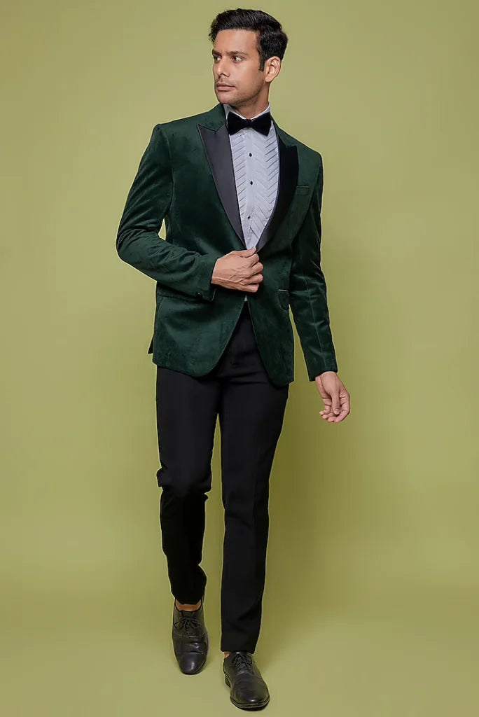 Men's Green Velvet Blazer and Black Pant for Wedding and Party