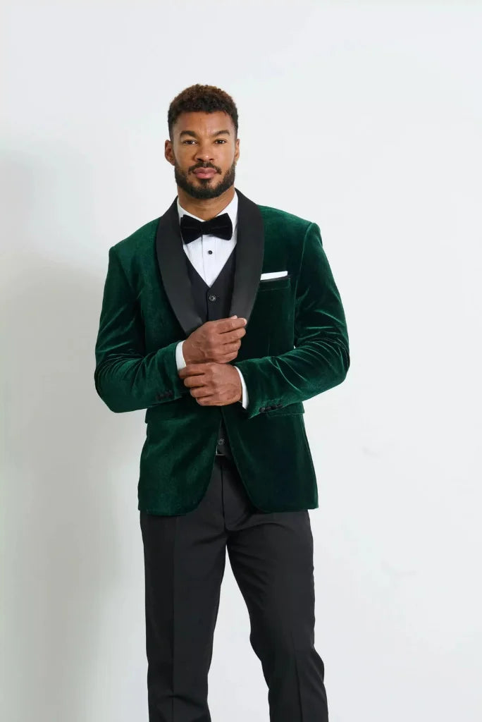 Men's Green Velvet Tuxedo Three Piece Suit, Perfect for Wedding and Party