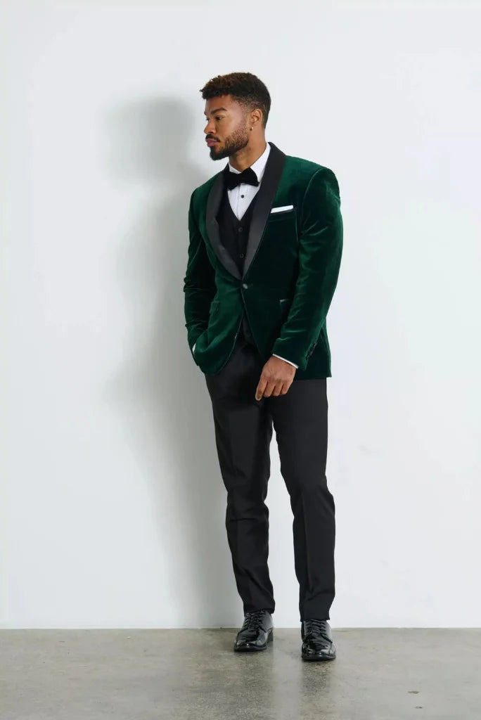 Men's Green Velvet Tuxedo Three Piece Suit, Perfect for Wedding and Party