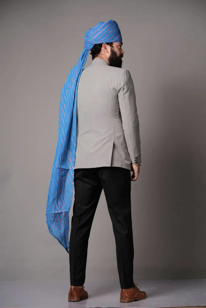 Men's Grey Bandhgala Jodhpuri Designer Suit, Grey Jodhpuri Blazer with Black Trouser