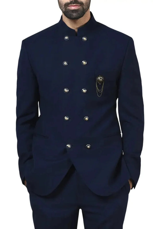 Men's Navy Blue Double Breasted Jodhpuri Suit, Traditional Wear for Special Occasions