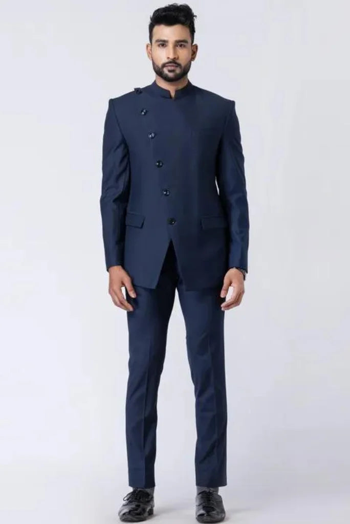Men's Navy Blue Designer Jodhpuri Suit, Perfect for Wedding and Festival
