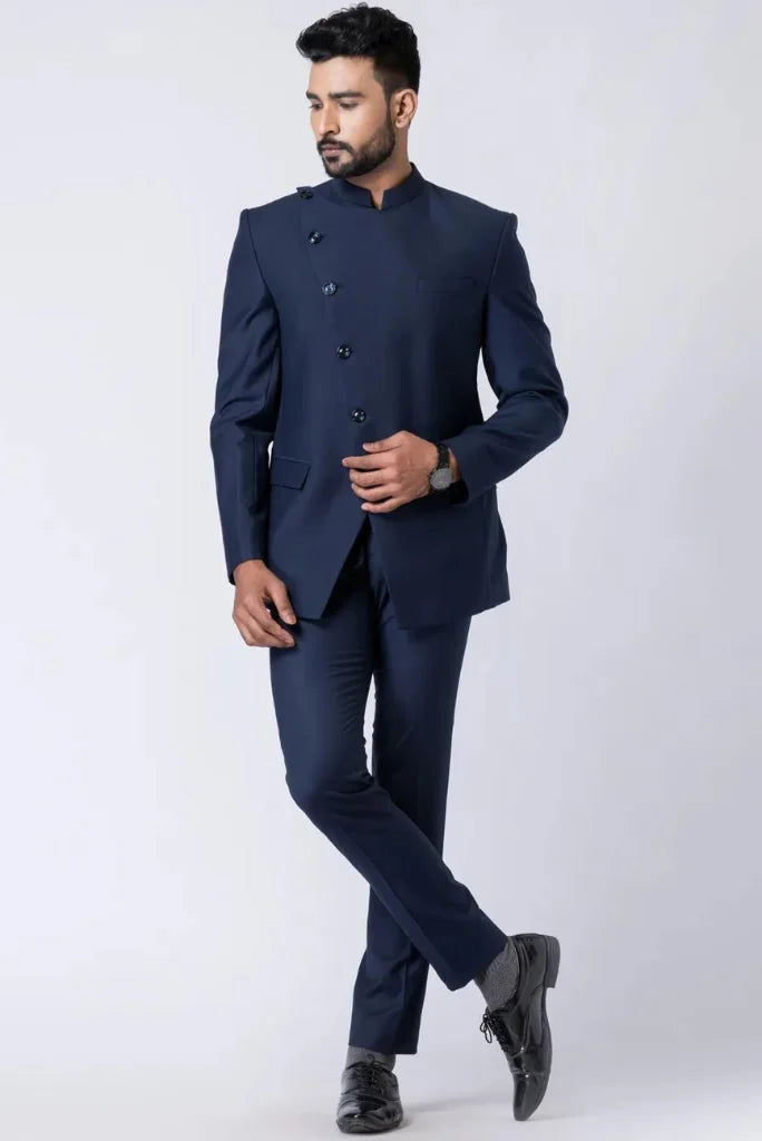 Men's Navy Blue Designer Jodhpuri Suit, Perfect for Wedding and Festival