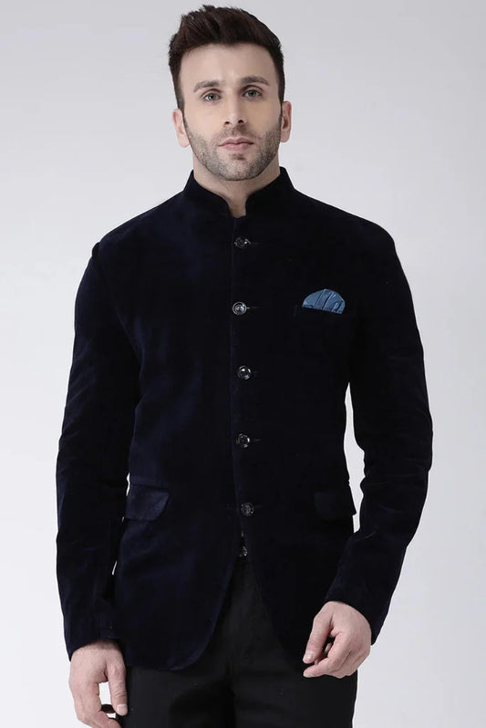 Men's Navy Blue Velvet Jodhpuri Suit, Designer Jodhpuri Suit for Festivals and Weddings