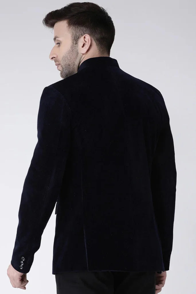 Men's Navy Blue Velvet Jodhpuri Suit, Designer Jodhpuri Suit for Festivals and Weddings