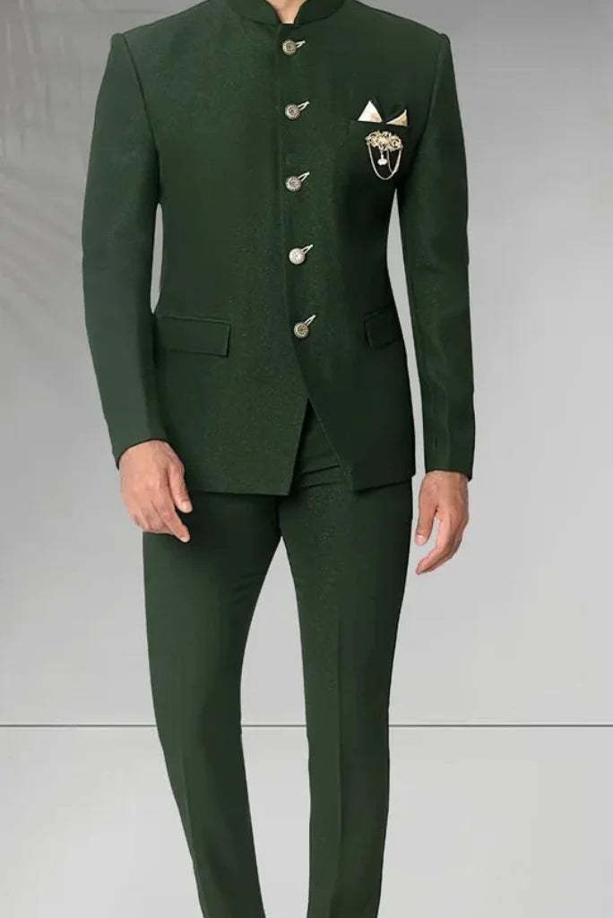 Men's Olive Green Designer Jodhpuri Suit, Perfect for Weddings and Festivals