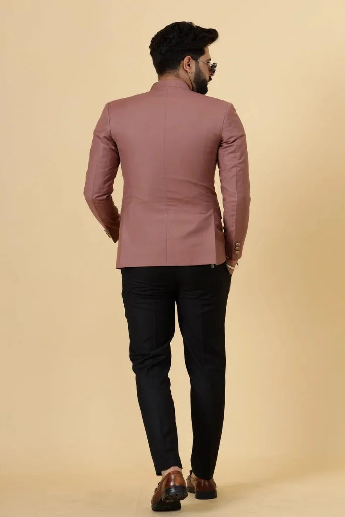 Men's Rose Pink Bandhgala Jodhpuri Suit, Perfect for Functional Wear and Festivals