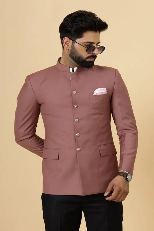 Men's Rose Pink Bandhgala Jodhpuri Suit, Perfect for Functional Wear and Festivals