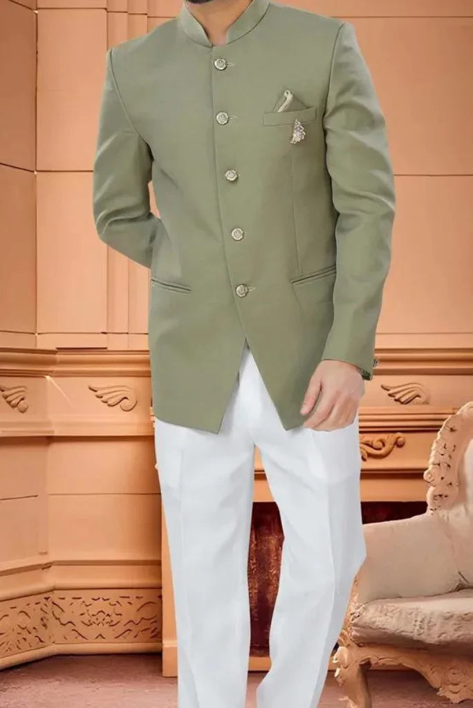 Men's Sage Green Jodhpuri Suit, Perfect Outfit for Festivals and Special Occasions