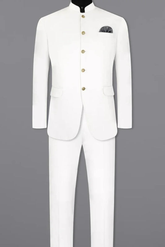 Men's White Bandhgala Jodhpuri Suit, Perfect for Wedding and Occasions