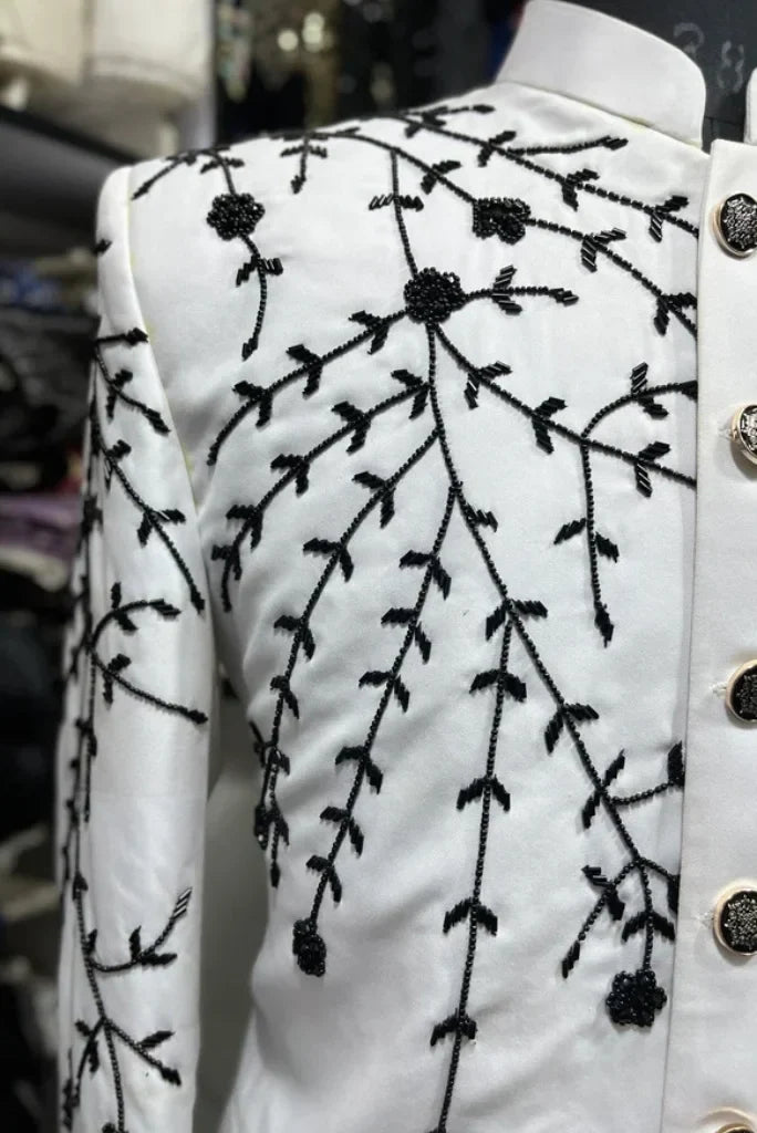 Men's Perfect Outfit for Wedding and Festival, White Bandhgala Embroidered Jodhpuri Suit