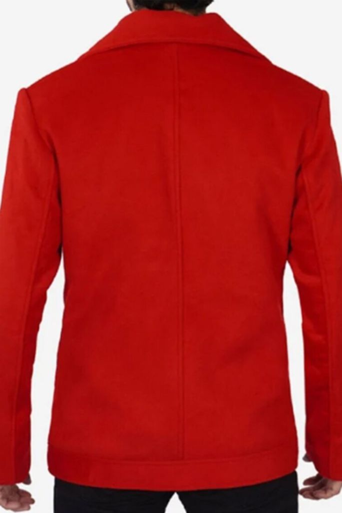 Man Red Double Breasted Coat Tweed Windbreak Jacket Casual Trench Coat For Him