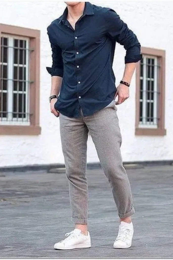 Men's Formal Pant & Shirt Navy Blue Shirt & Grey Pant Try For Every Occasion