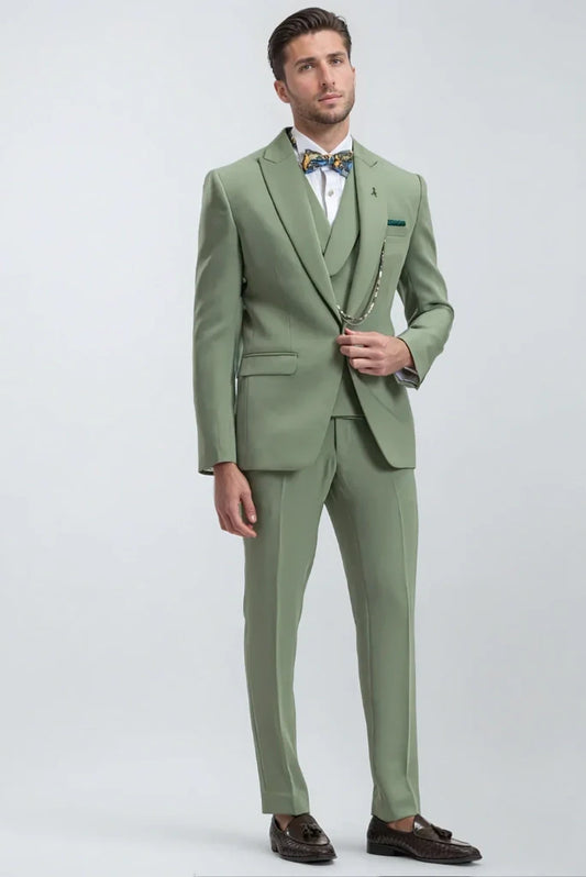 Men's Stylish Pista Green Three Piece Suit One Button Suit Party Wear Suit Wedding Suit Groom Pista Green Suit Dinner Party Suit