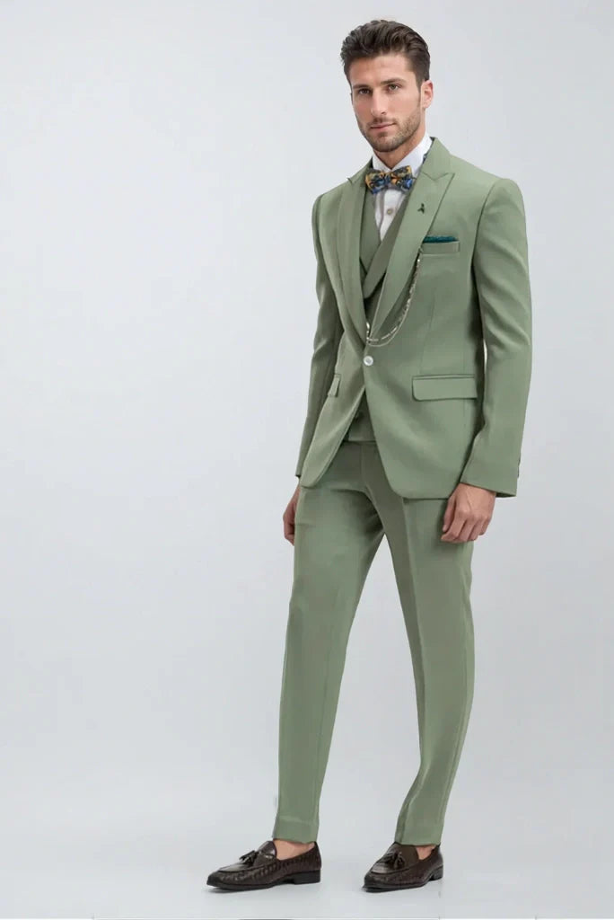 Men's Stylish Pista Green Three Piece Suit One Button Suit Party Wear Suit Wedding Suit Groom Pista Green Suit Dinner Party Suit