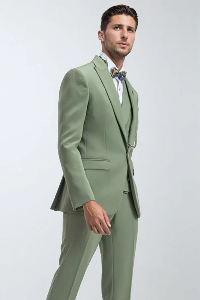 Men's Stylish Pista Green Three Piece Suit One Button Suit Party Wear Suit Wedding Suit Groom Pista Green Suit Dinner Party Suit