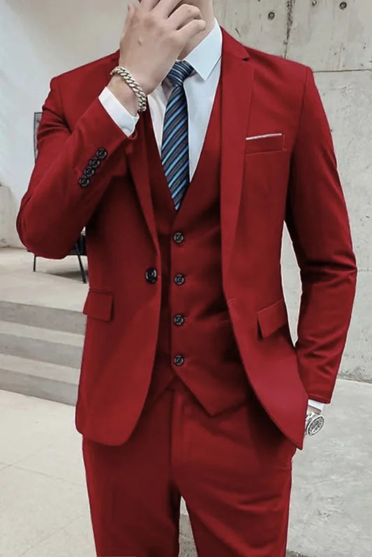 Man Red Formal Suit Classic Stylish Three Piece Suit Red Elegant Groom Wear Dinner Suit Party Wear Gift For Him
