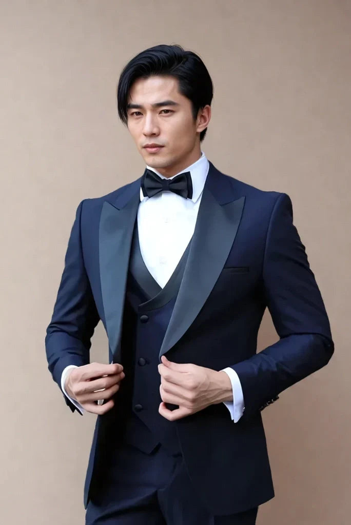 Men's Dark Royal Blue Tuxedo Three Piece Suits Prom Wedding Party Suit For Reception Groom Suits