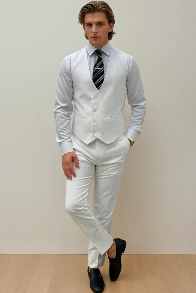 Men Elegant White Three Piece Suit For Classic Formal Wear Party Wear Wedding Promo Wear Suit & Special For Every Occasions