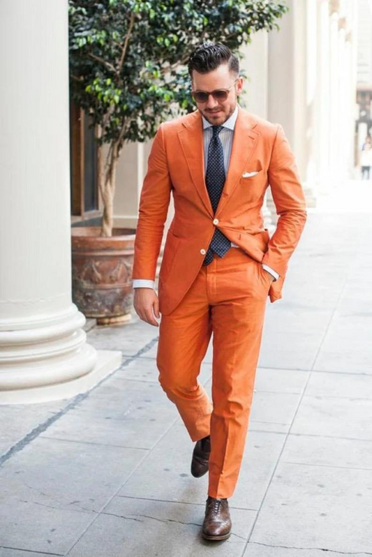 Men's Orange Stylish Wedding Suit, Dinner Suit , Party Suit, Groomsmen Suit, Slim Fit Suit, Gift For Men