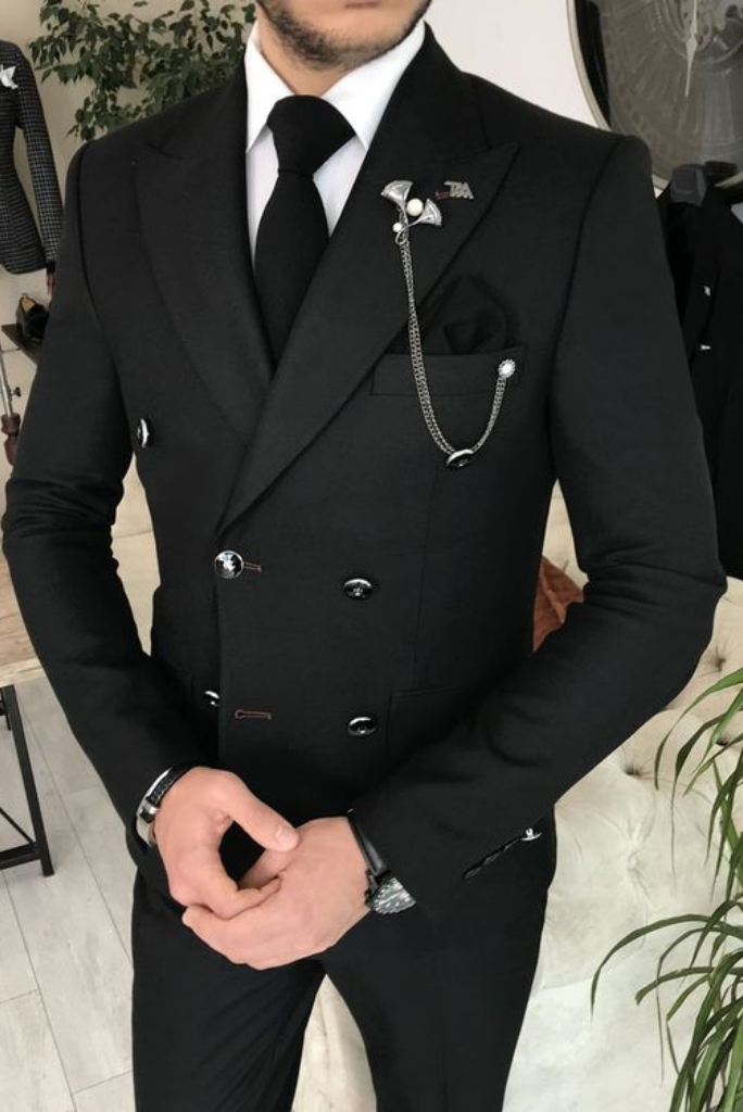 Men Black Two Piece Suit Double Breasted Black Suit Dinner Suit Formal Party Wear Bespoke Tailoring