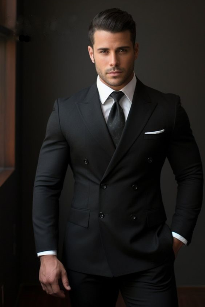 Man Double Breasted Black Suit Formal Fashion Suit Slim Fit Suit Elegant Party Wear Business Suit Gift For Him